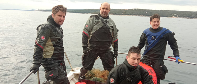 Ghost Divers with ghost fishing gear at Adriatic Sea