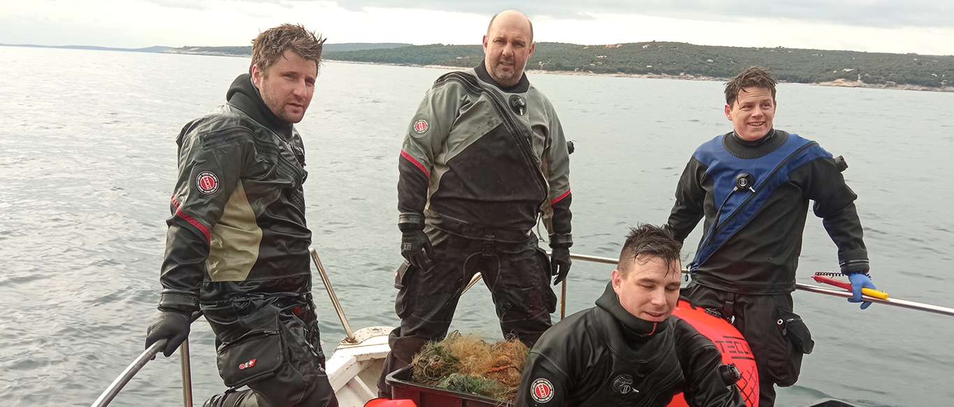 Ghost Divers with ghost fishing gear at Adriatic Sea Ghost Divers with ghost fishing gear at Adriatic Sea