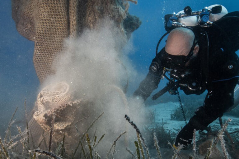Ghost Diving - Ghost diver removes ghost nets from the sea floor on a pilot project in Cyprus